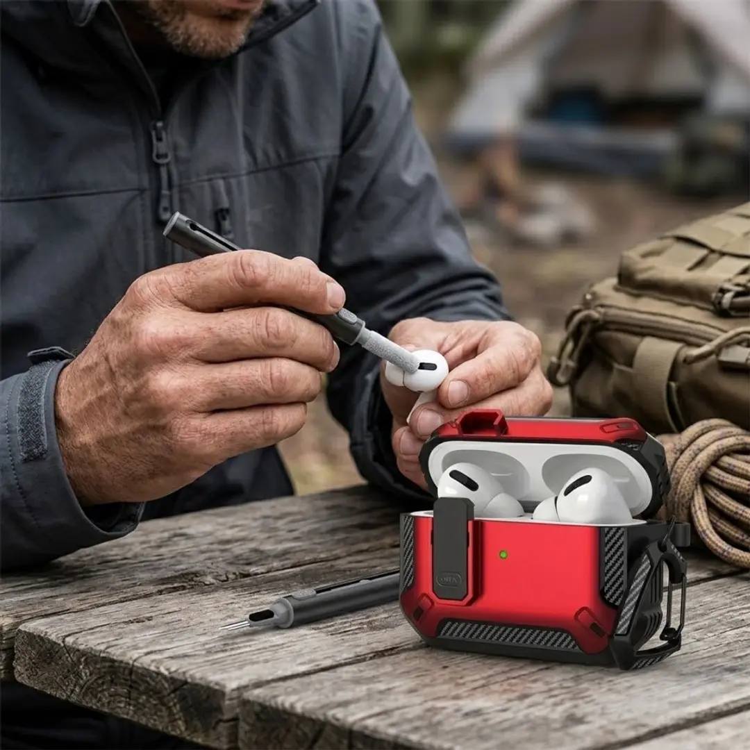 NUVEX Carbon Hoesje AirPods Pro 3 Rood - inclusief schoonmaakset