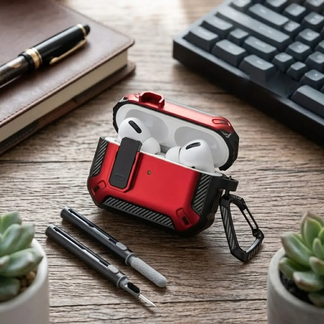 NUVEX Carbon Hoesje AirPods Pro 3 Rood - inclusief schoonmaakset