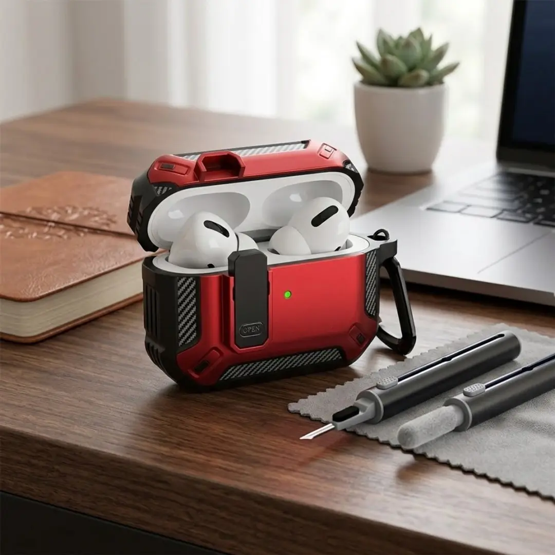 NUVEX Carbon Hoesje AirPods Pro 3 Rood - inclusief schoonmaakset