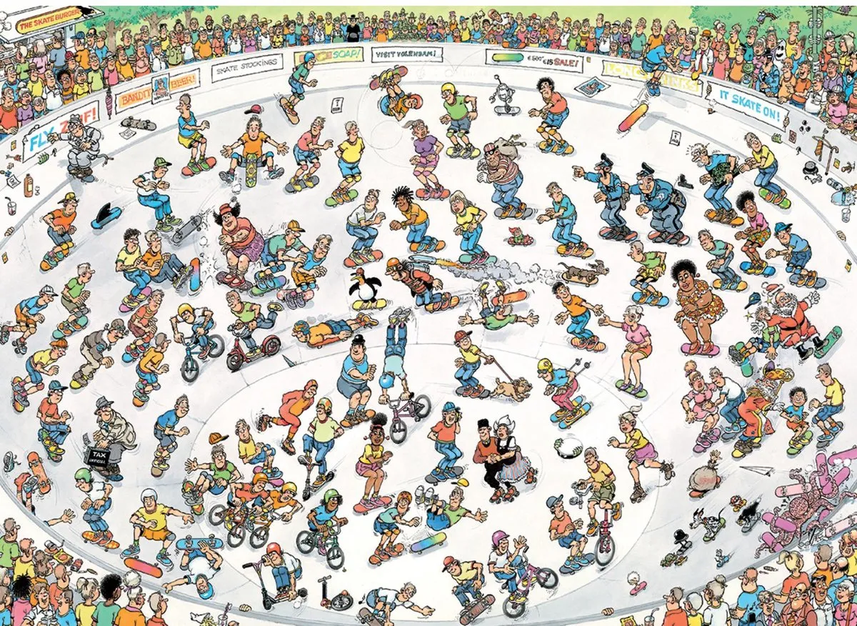 Jan van Haasteren Skateboarden In De Bowl - 1000 Puzzeldelen - Multicolor