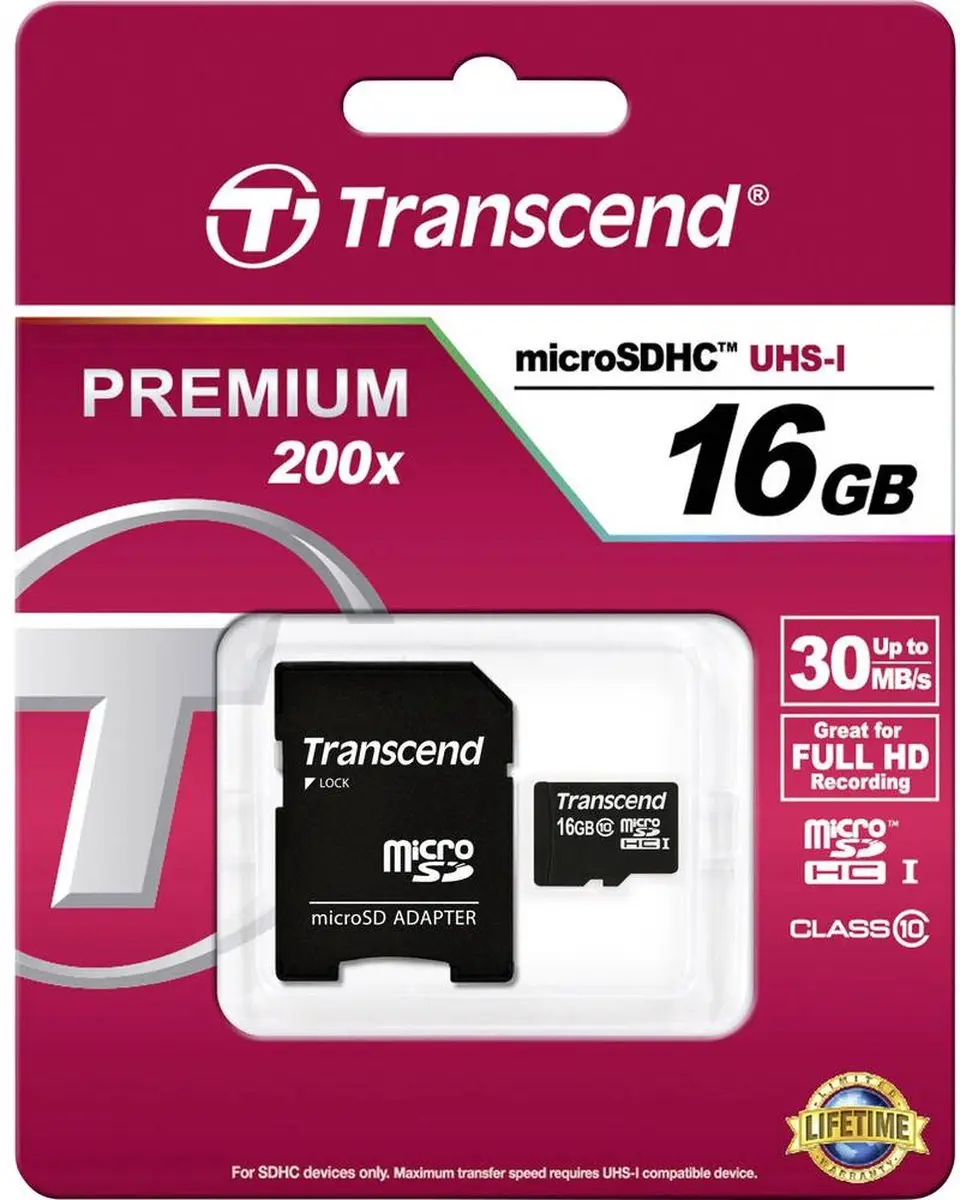 Transcend TS16GUSDHC10 MicroSDHC 16GB - Klasse 10