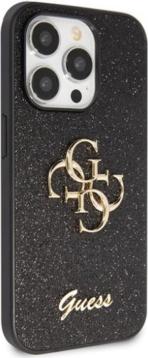 GUESS 4G Glitter Back Case iPhone 14 Pro Max - Zwart