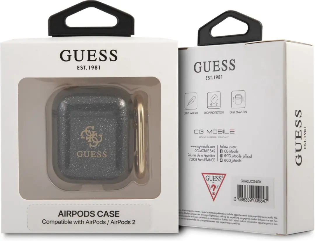 GUESS 4G TPU Glitter Case Apple AirPods 1/2 - Zwart