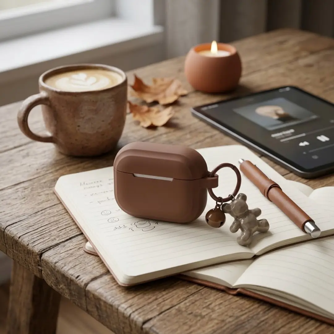NUVEX Khaki Hoesje AirPods Pro 2 - In-ear - met Berenhanger & Bel