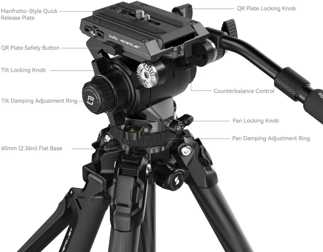 SmallRig Tribex Hydraulic Carbon Fiber 3-Section Tripod Kit - Zwart