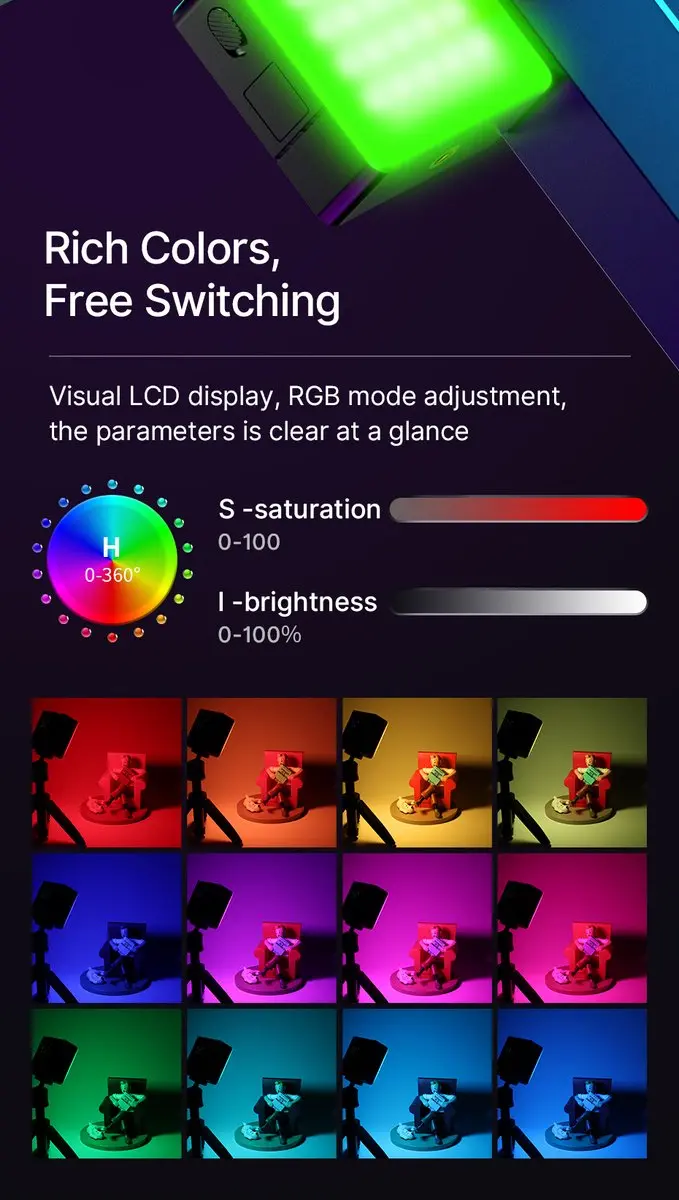 Ulanzi VL49 Pro Mini RGB Videolamp - 60 LED 9000K - Zwart