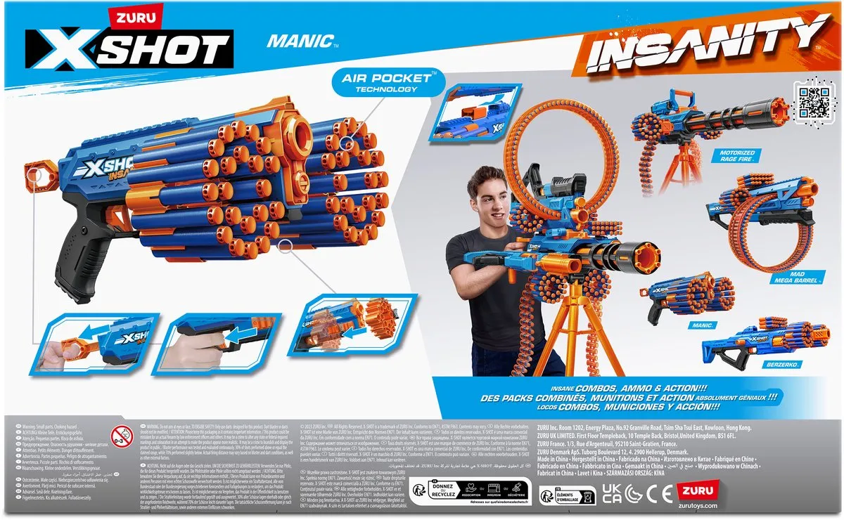 XSHOT Insanity Manic-Blaster 36603 - 24 Pijlen - Oranje/Zwart/Blauw - afbeelding 6 van 6