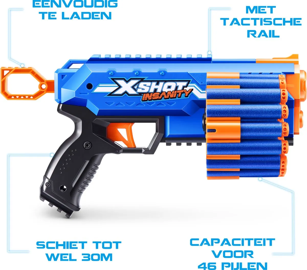 XSHOT Insanity Manic-Blaster 36603 - 24 Pijlen - Oranje/Zwart/Blauw