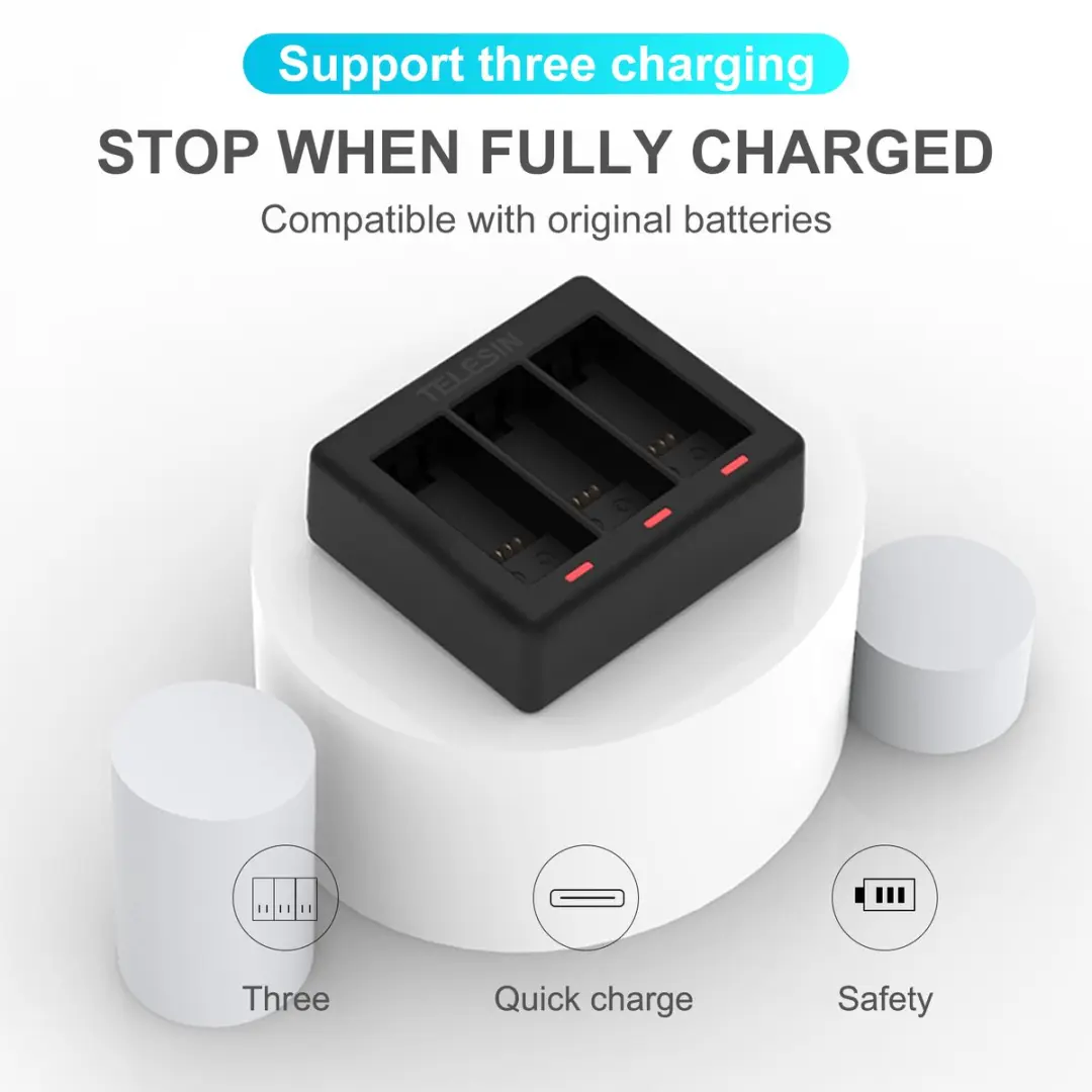 Telesin Triple Batterij Oplader GoPro GOPRO - 3x Opladen - afbeelding 6 van 6