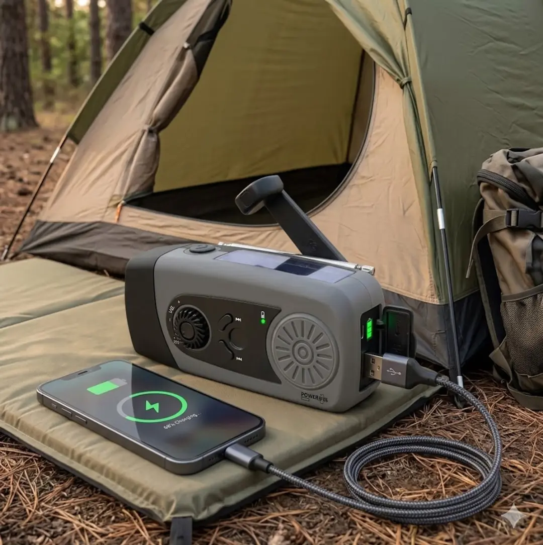 Powerplus Coyote Dynamo Solar Radio - USB Powerbank 2500mAh - Grijs/Zwart - afbeelding 5 van 6