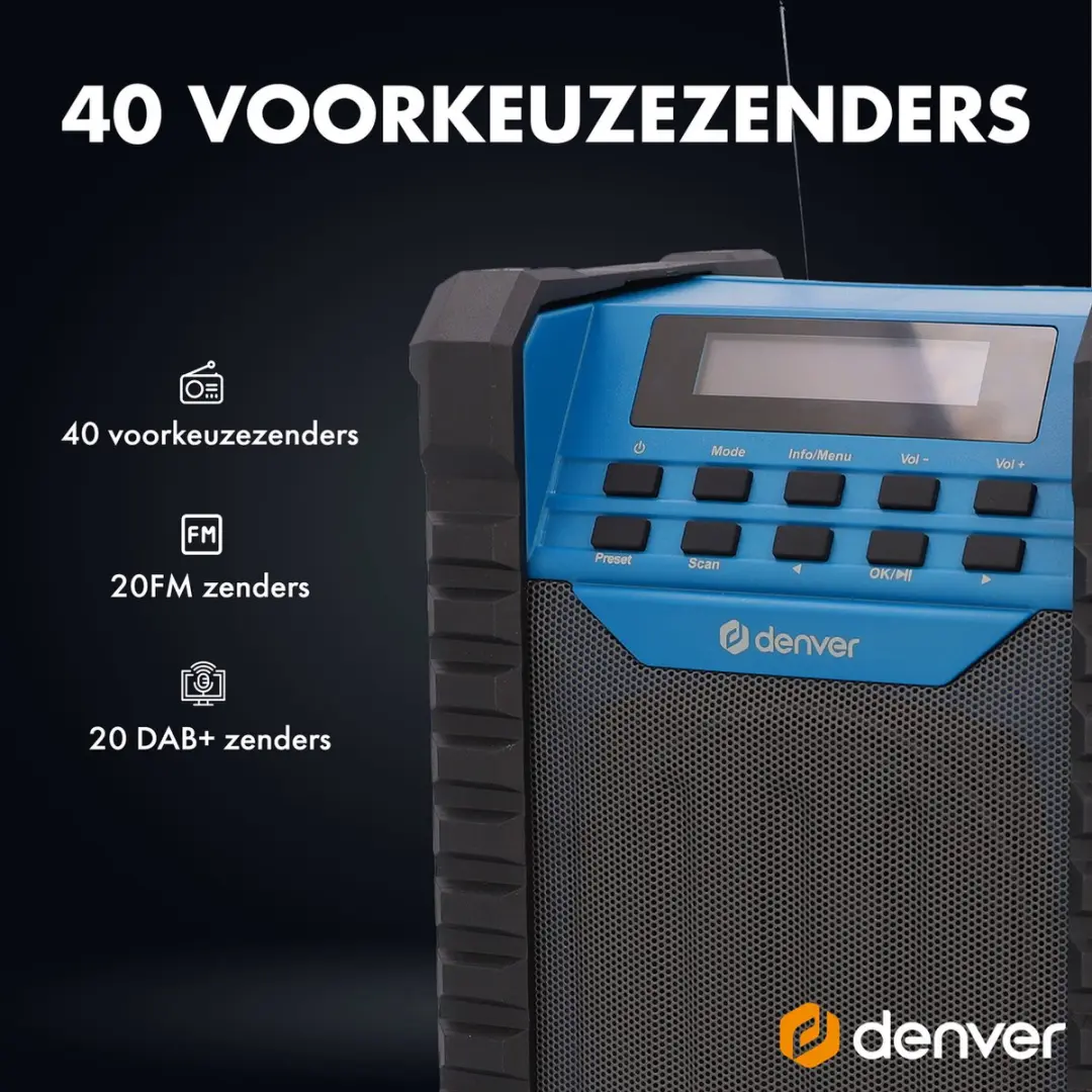 Denver DAB+ WRD60 Bouwradio - Zwart/Blauw