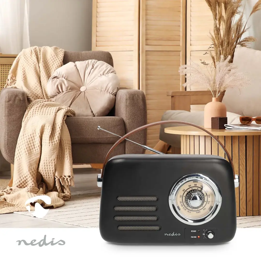 Nedis RDFM2600BK Draagbare Retro Radio - Bluetooth/FM - 10W - Zwart - afbeelding 6 van 6