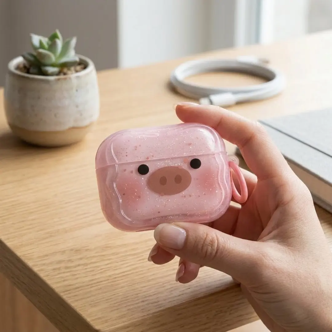 NUVEX Hoesje AirPods Pro 2 Roze Transparant - met Varkentje Print