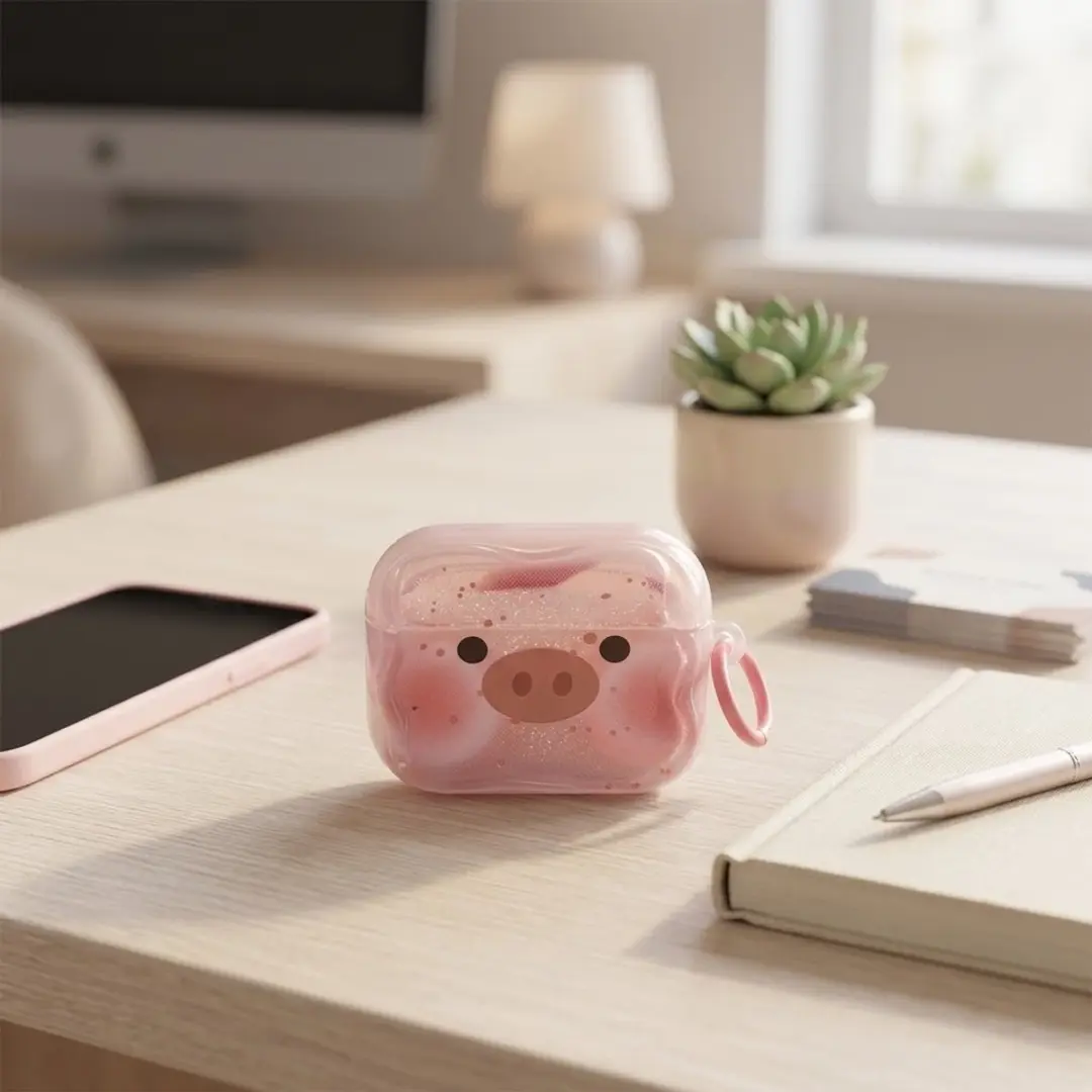 NUVEX Hoesje AirPods Pro 2 Roze Transparant - met Varkentje Print