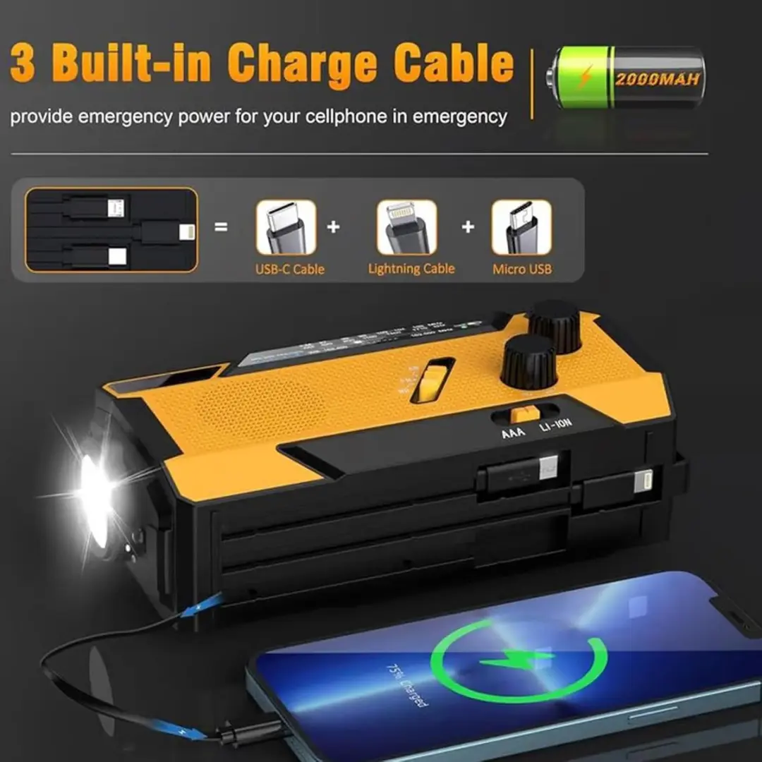 ECTEATOY Noodradio Solar & Powerbank - 7.5W - Oranje - afbeelding 2 van 6