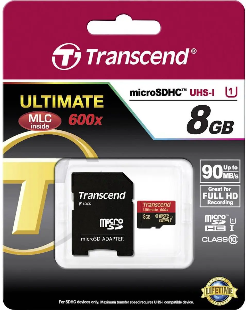 Transcend Ultimate 600x 8GB microSDHC Class 10 - Incl. SD-adapter