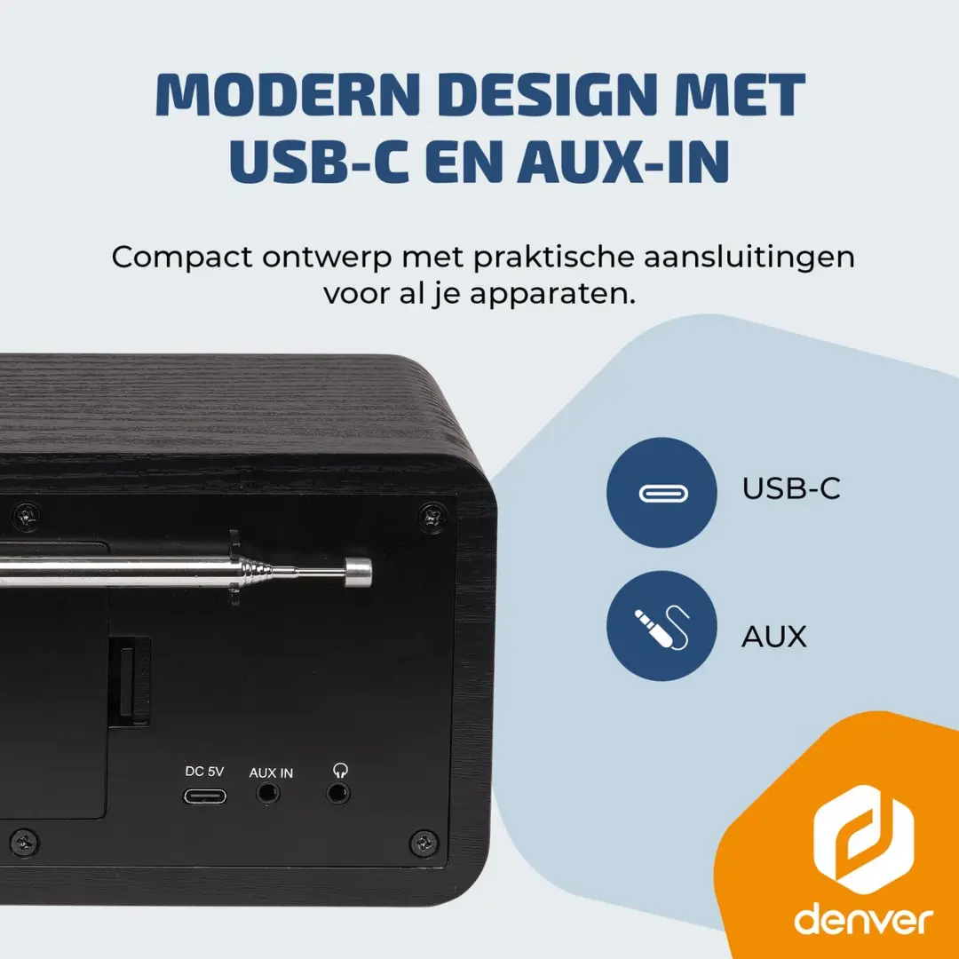 Denver DIR200 Internetradio - DAB/FM/BT - 10W - Donkerbruin - afbeelding 6 van 6