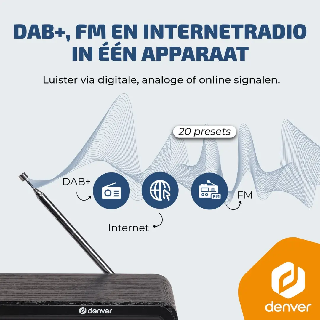 Denver DIR200 Internetradio - DAB/FM/BT - 10W - Donkerbruin