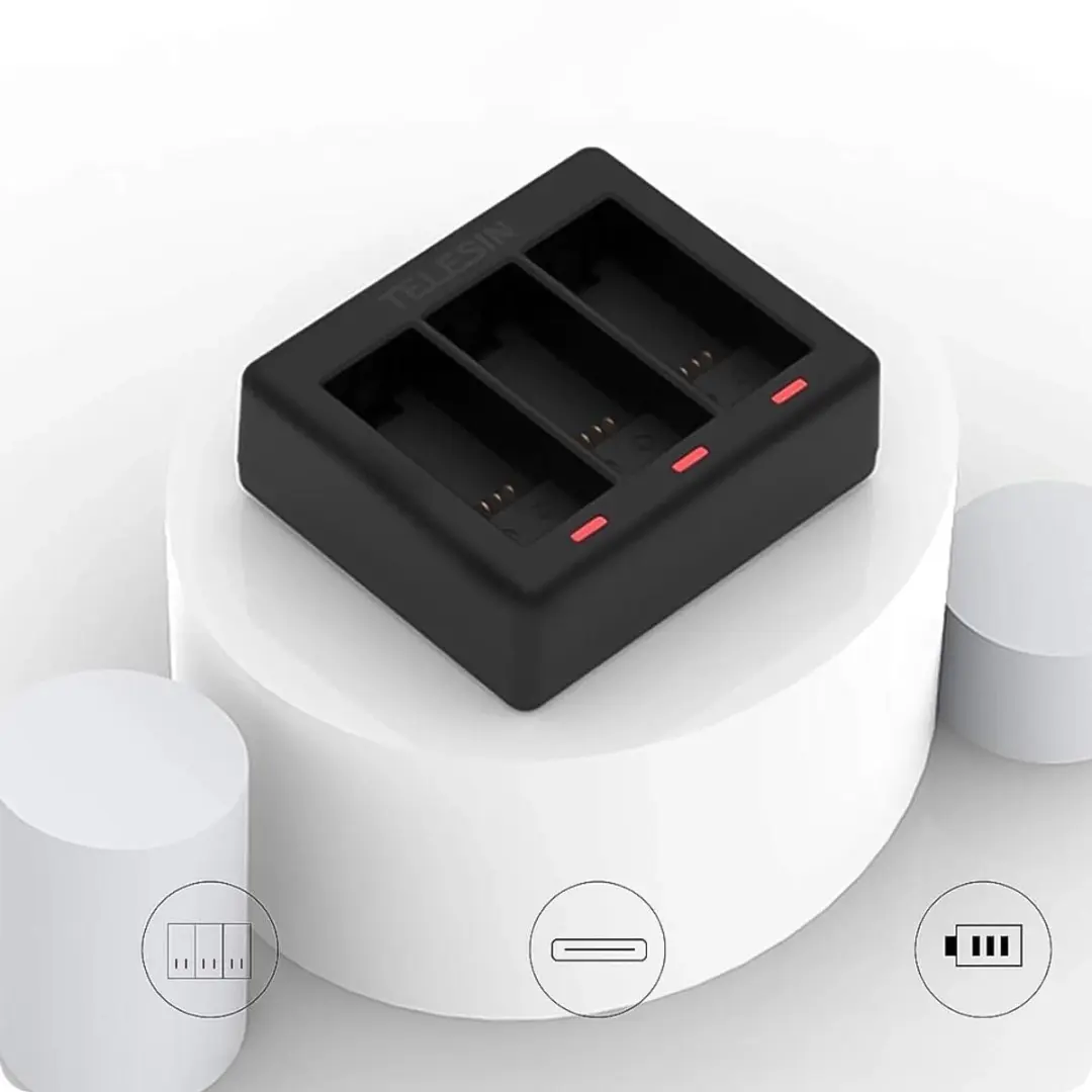 Telesin Triple Oplader GoPro Hero 13 - 3x Accu - Zwart - afbeelding 6 van 6