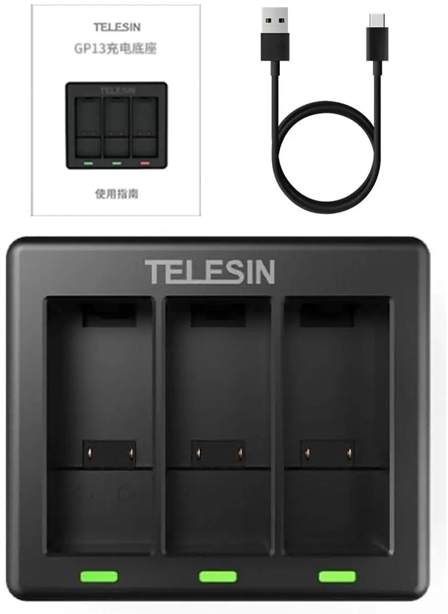 Telesin Triple Oplader GoPro Hero 13 - 3x Accu - Zwart - afbeelding 5 van 6