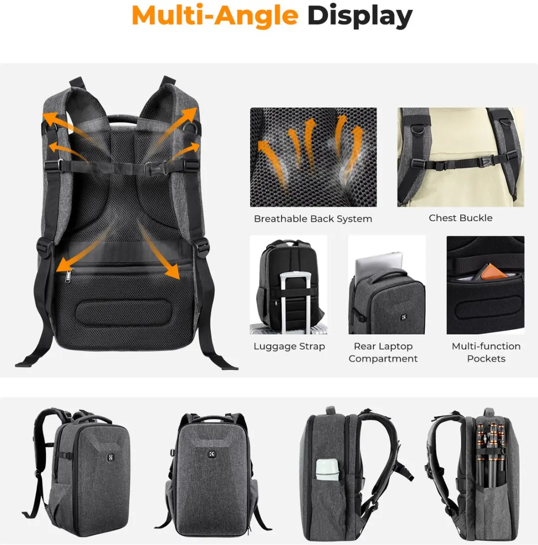 K&F Concept KF13.134V4 Camera Rugzak 22L - Grijs