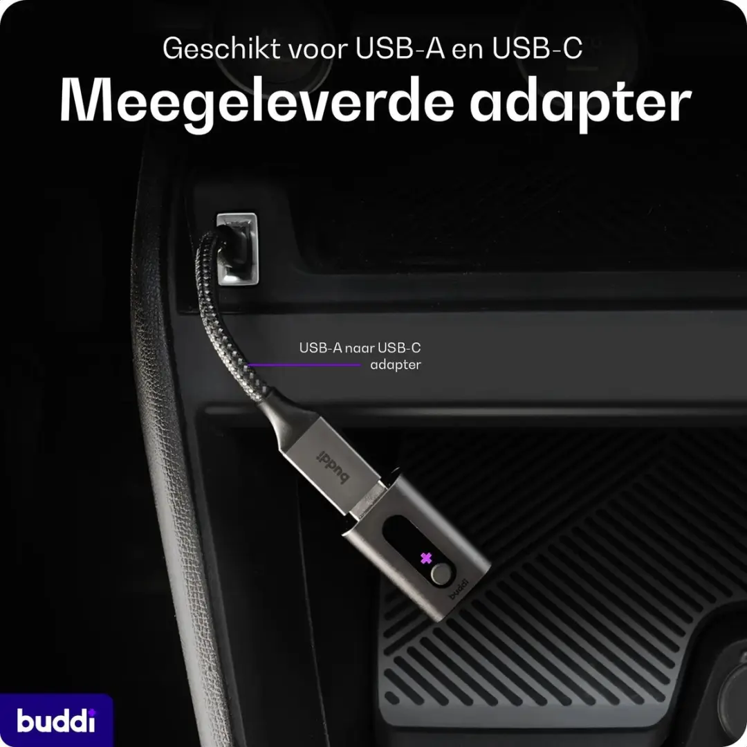 Buddi Play 3 Bluetooth Adapter Apple CarPlay Android Auto - USB-C/USB-A - Zwart