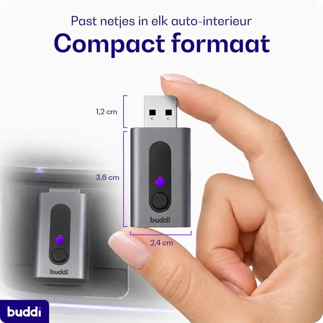 Buddi Play 3 Bluetooth Adapter Apple CarPlay Android Auto - USB-C/USB-A - Zwart