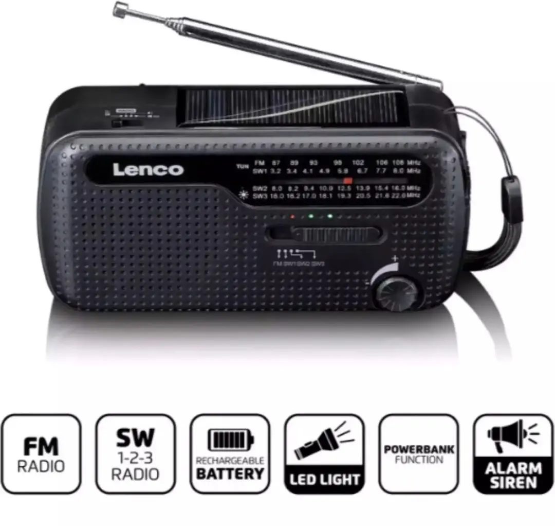 Lenco MCR-113BK Noodradio - Powerbank & Zaklamp - Zwart