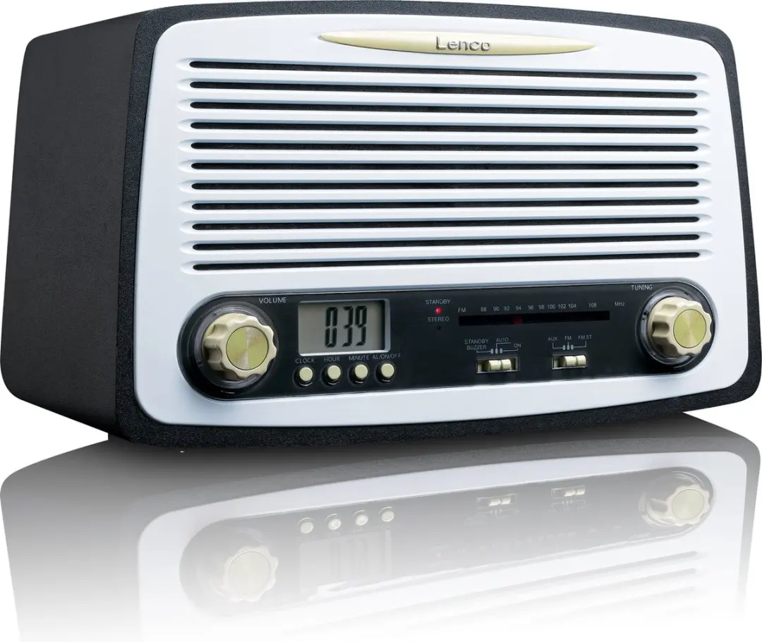Lenco SR-02GY Radio met wekker - Retro look - Wit-Grijs