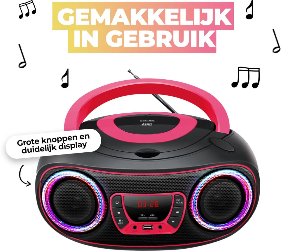 Denver Draagbare Radio CD Speler TCL212BT - Bluetooth - Roze - afbeelding 6 van 6