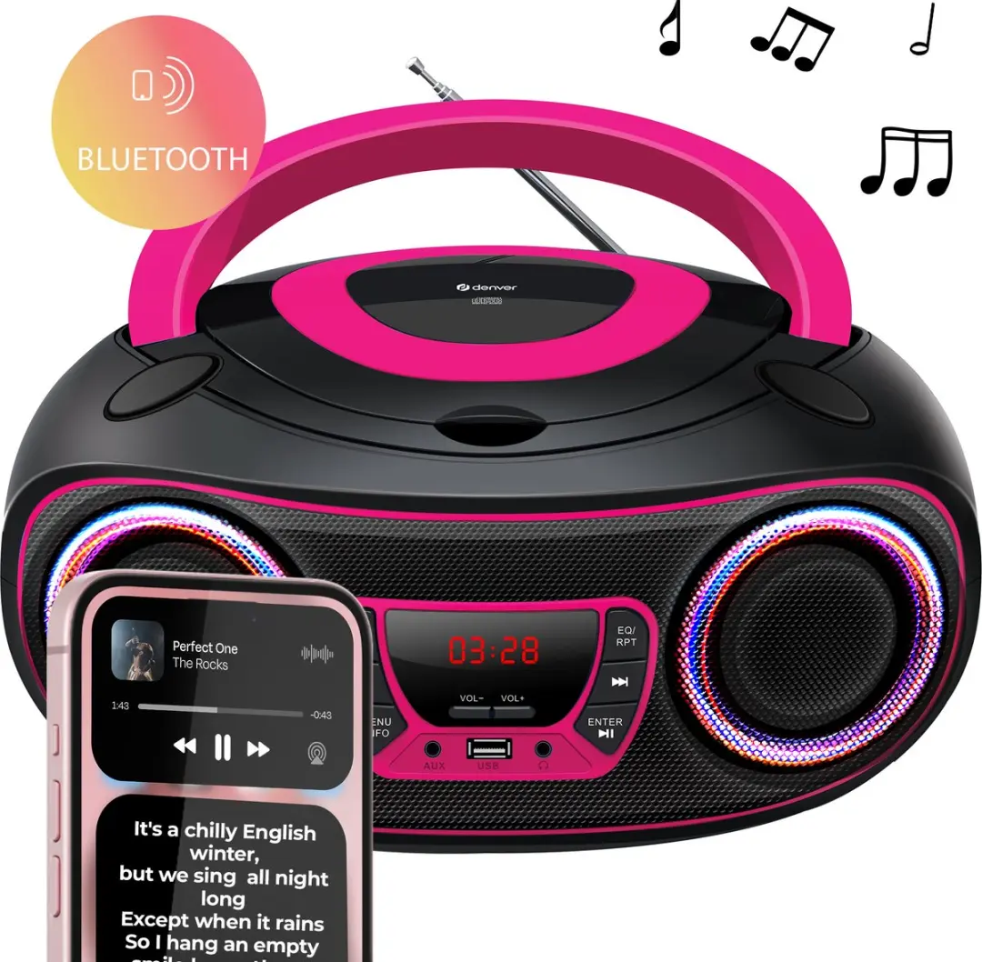 Denver Draagbare Radio CD Speler TCL212BT - Bluetooth - Roze