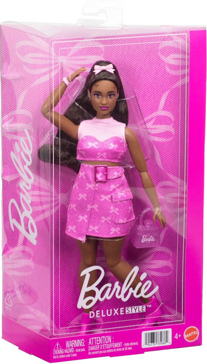 Mattel Barbie pop deluxe stijl golvend haar en strik speelgoed.