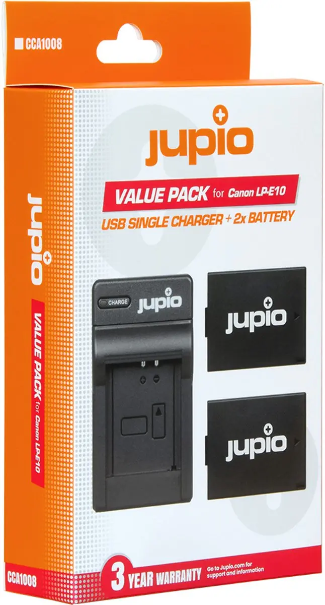 Jupio CCA1008 Kit - 2x LP-E10 1020mAh Accu + USB Lader