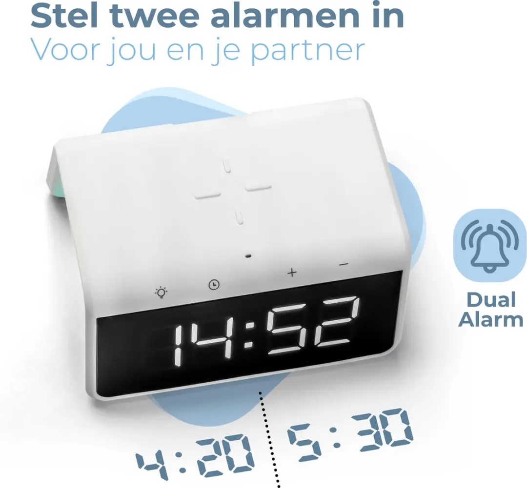 Caliber Wekker HCG019QI-WA - Draadloos opladen - 2 Wektijden - Wit