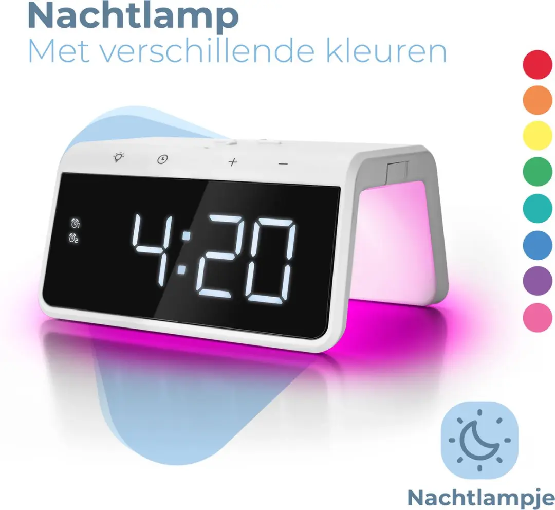 Caliber Wekker HCG019QI-WA - Draadloos opladen - 2 Wektijden - Wit