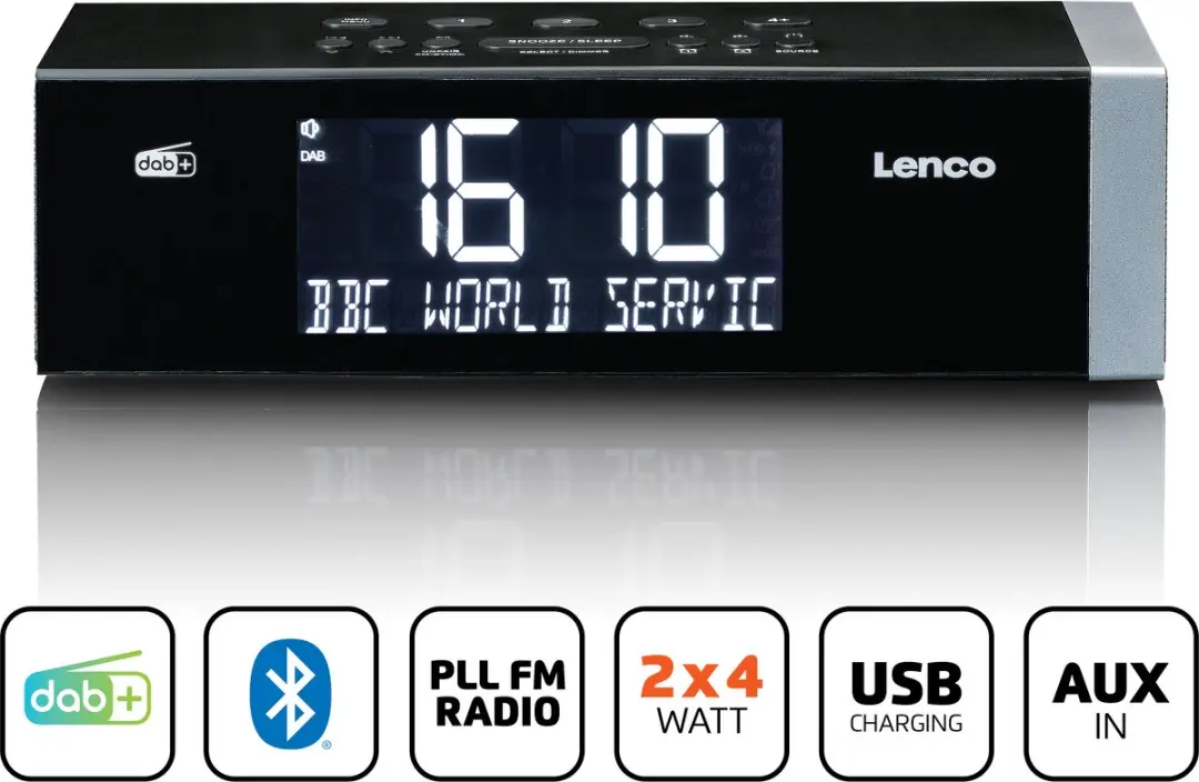 Lenco CR-640BK Wekkerradio - Stereo FM - Zwart-Zilver