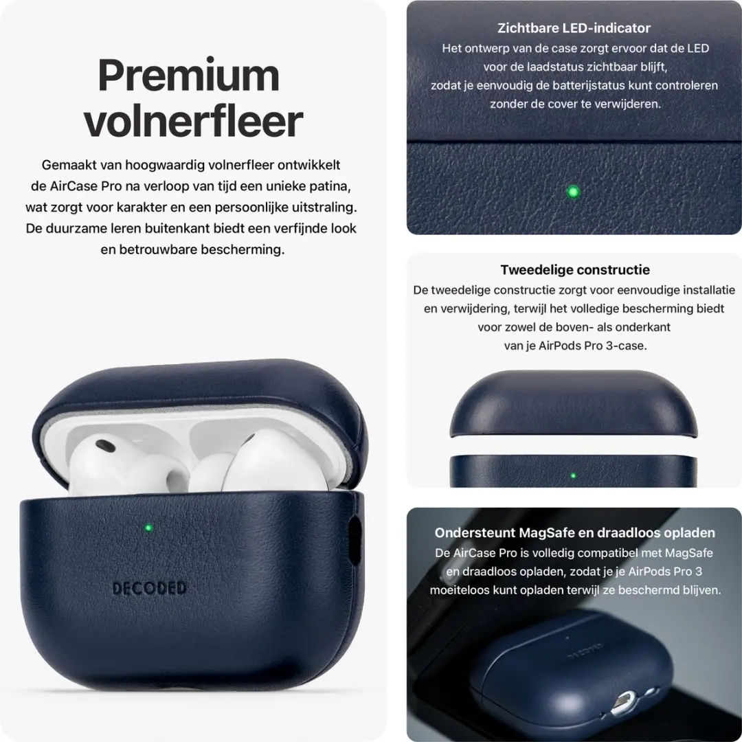 Decoded Hoesje AirPods Pro 3 - Premium Ecco-leer - Blauw