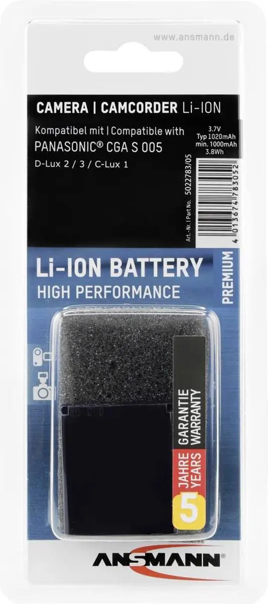 Ansmann A-PAN CGA S005 Li-ion Accu 1150mAh - 5022783