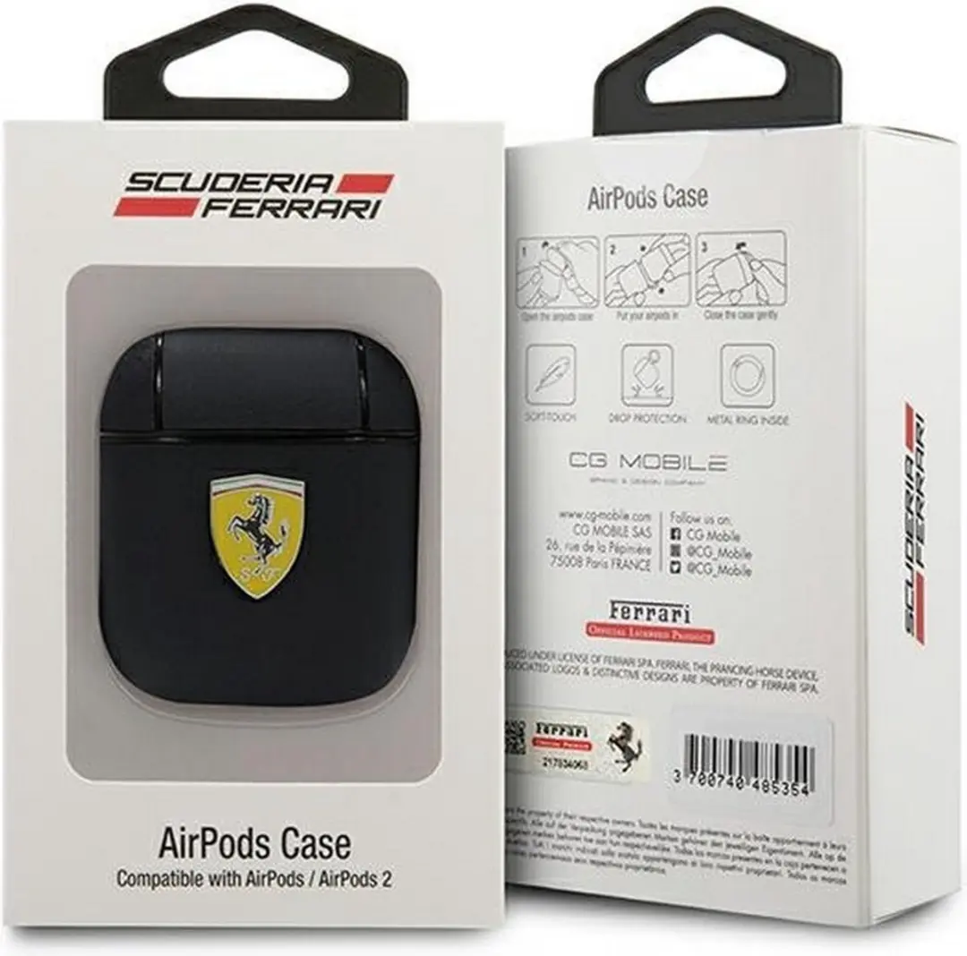 Ferrari On-Track Leather Case Apple AirPods 1/2 - Zwart