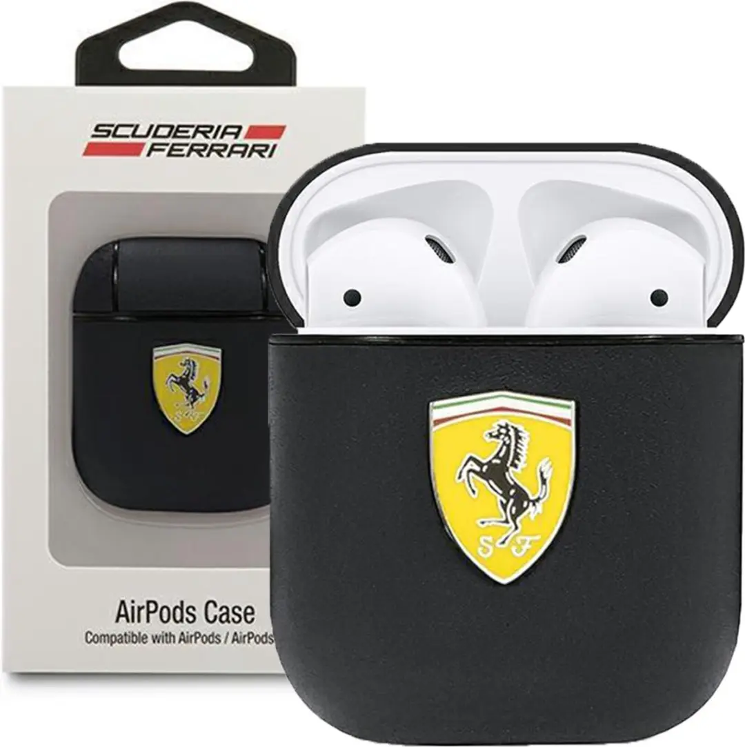 Ferrari On-Track Leather Case Apple AirPods 1/2 - Zwart