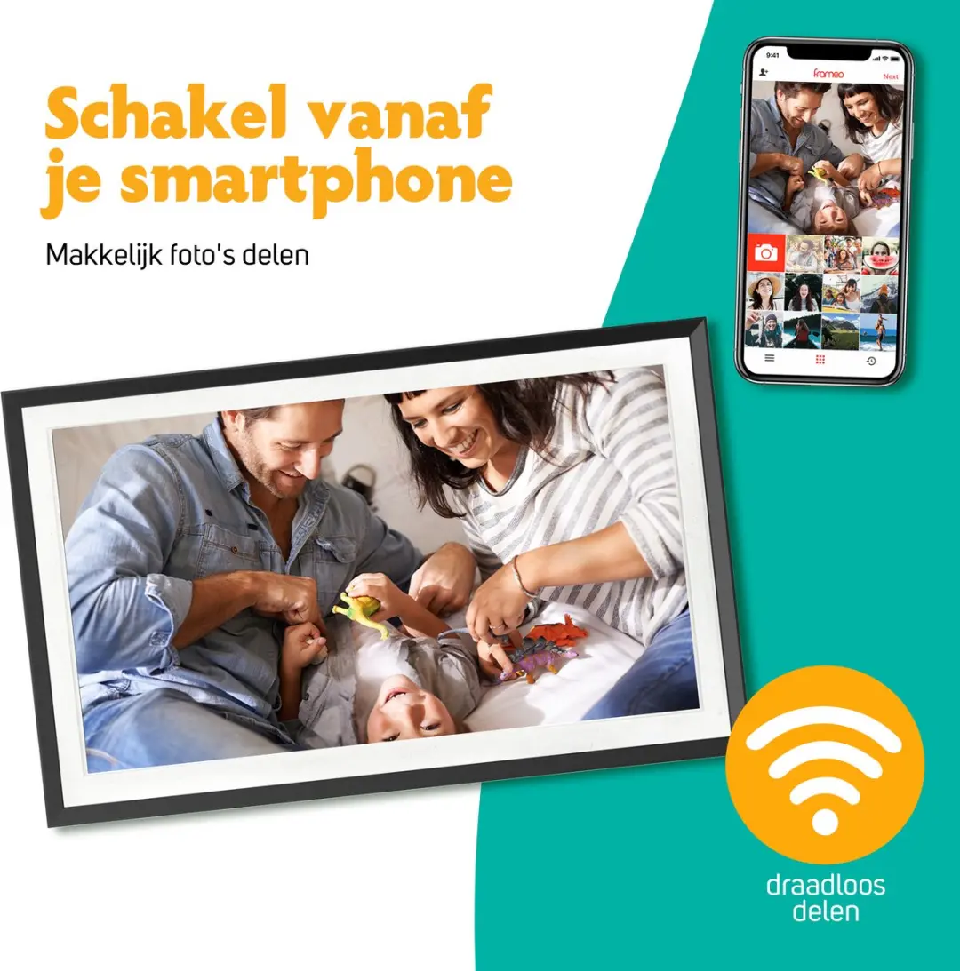 Pora&Co Digitale Fotolijst 15.6 inch Frameo WiFi - Zwart Hout