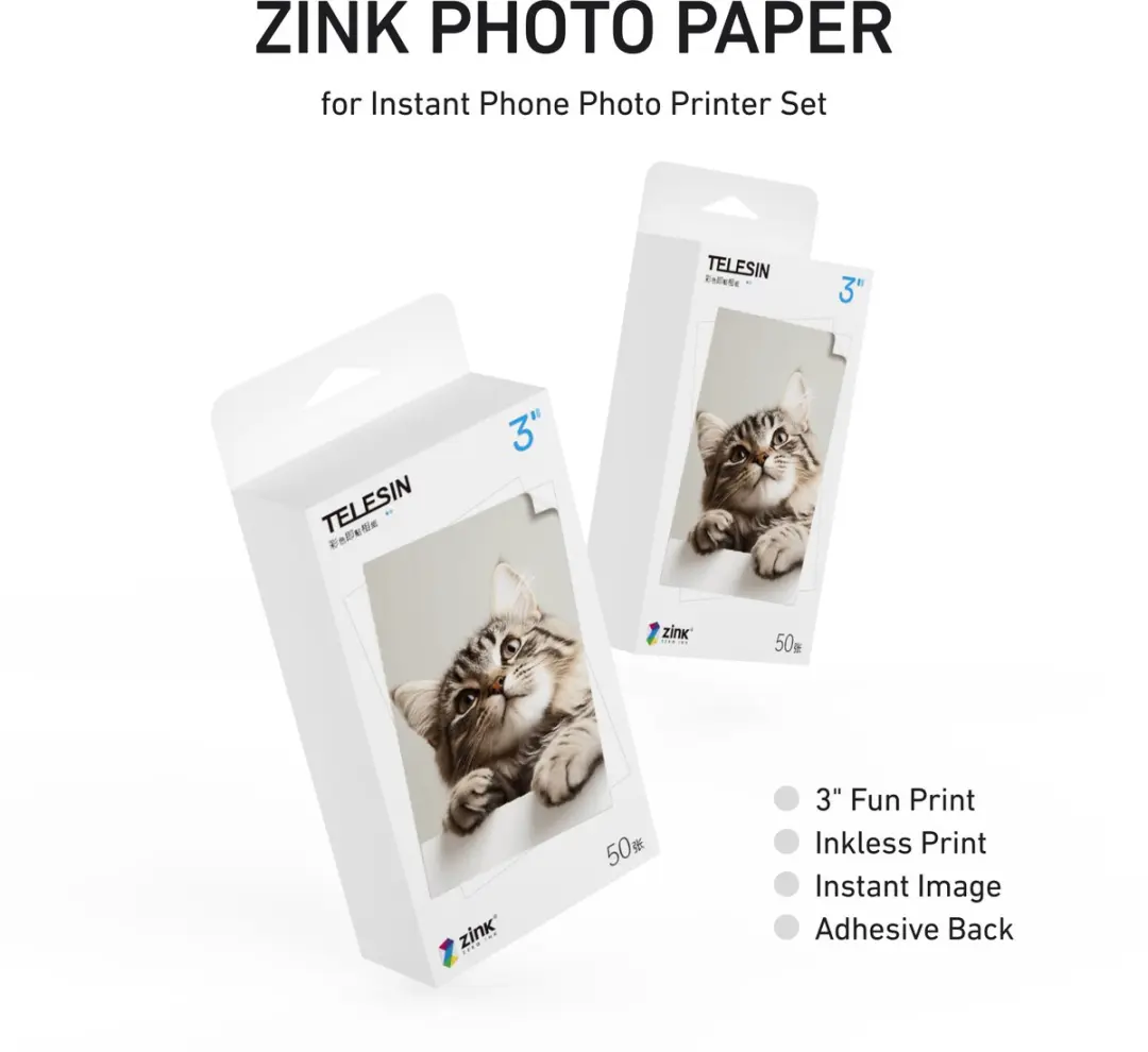 Telesin ZINK Fotopapier 2x3 inch - 50 Stuks - Zelfklevend - Zwart - afbeelding 2 van 2