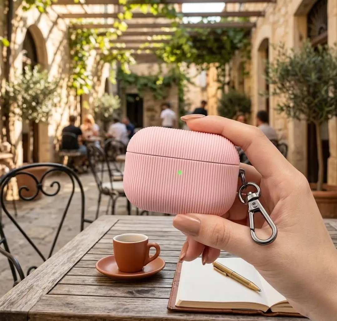 NUVEX Luxe Geribd Hoesje AirPods Pro 2 - Roze - Sleutelhaak