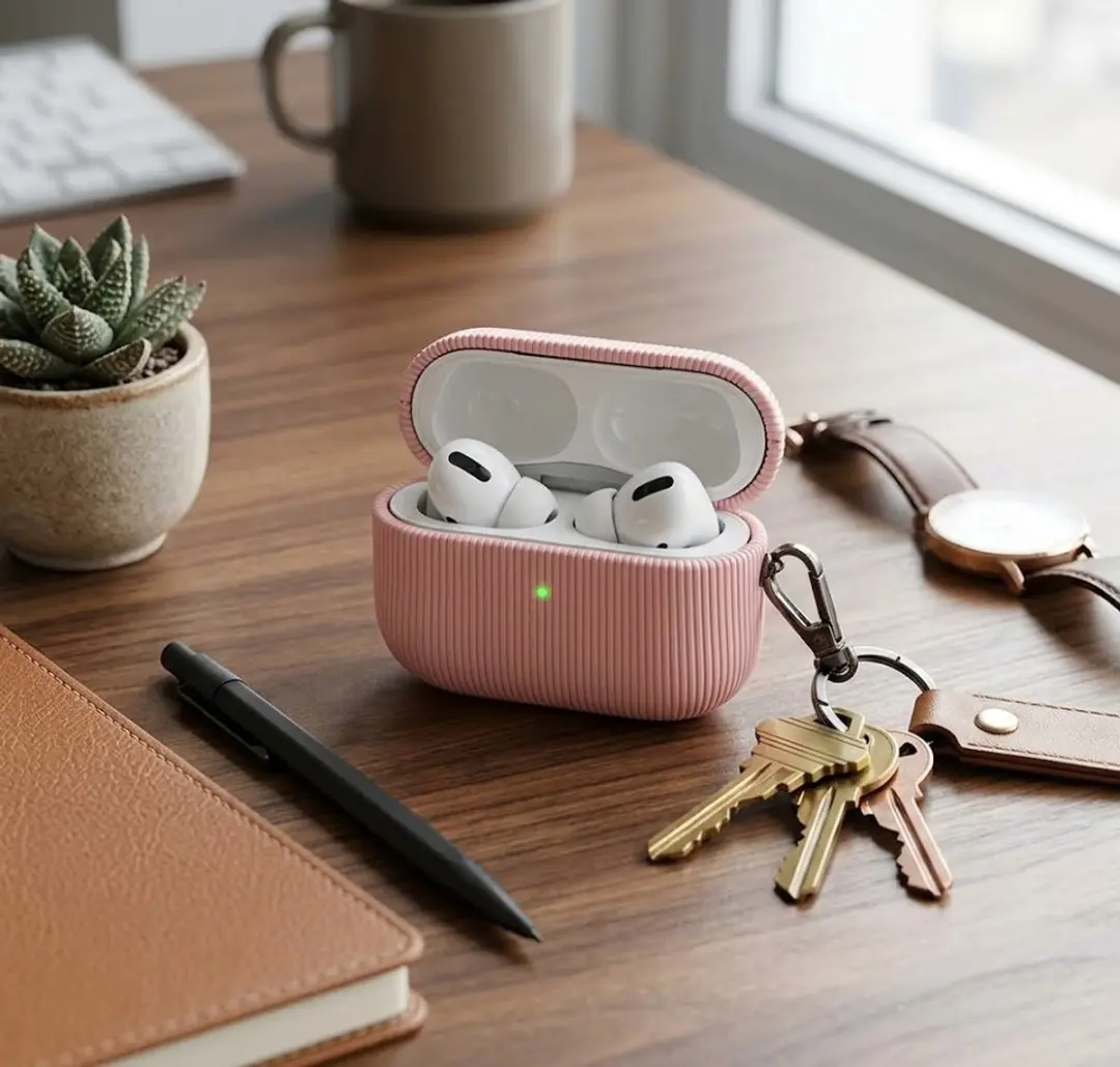 NUVEX Luxe Geribd Hoesje AirPods Pro 2 - Roze - Sleutelhaak
