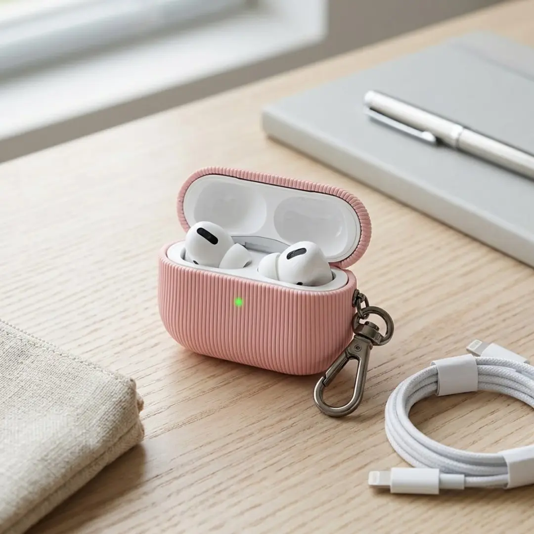 NUVEX Luxe Geribd Hoesje AirPods Pro 2 - Roze - Sleutelhaak