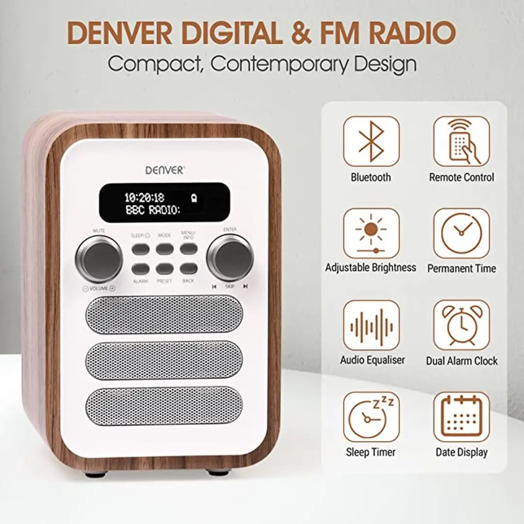 Denver DAB48 Retro Radio - DAB+/FM - Bluetooth - 2,5W - Wit