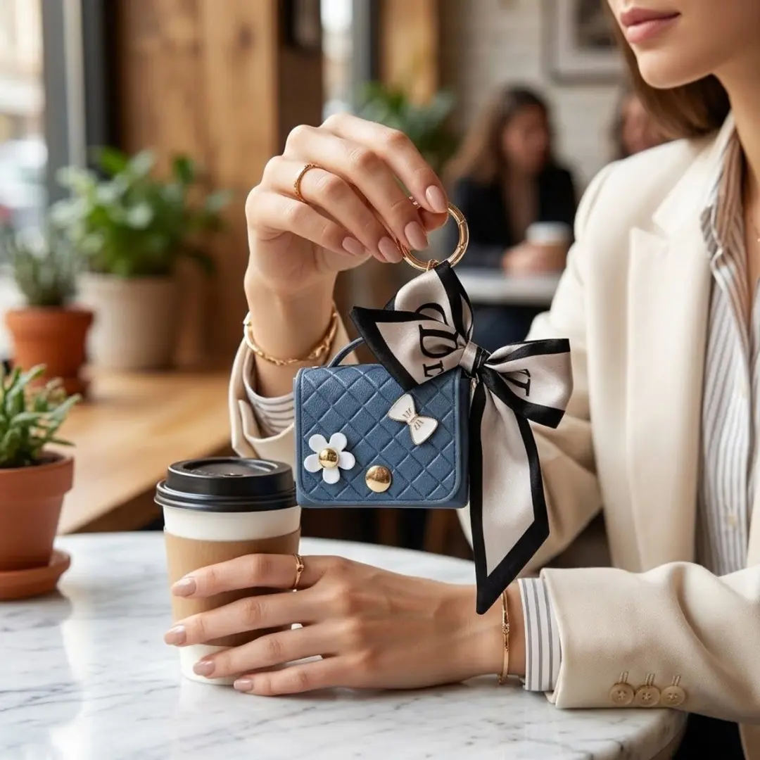 NuveX Hoesje AirPods Pro 3 - Blauw - Kunstleer met ring en lint