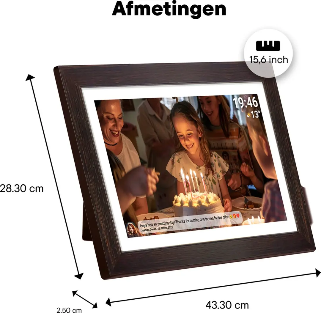 Denver Digitale Fotolijst PFF1543DW 15.6" - Full HD - 16GB - IPS Touchscreen - Dark Wood