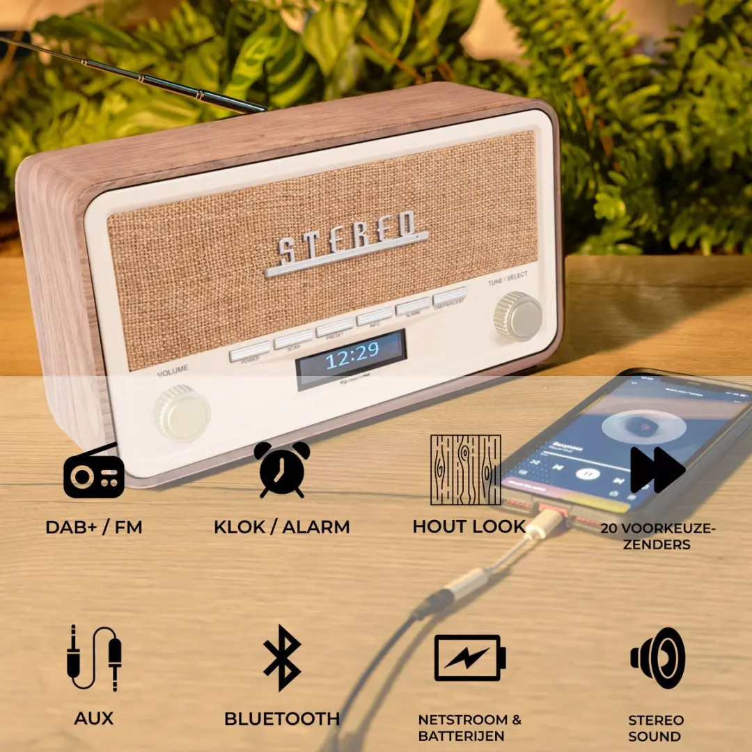 Denver DAB18LW DAB Radio - Lightwood - Bluetooth/DAB+/FM