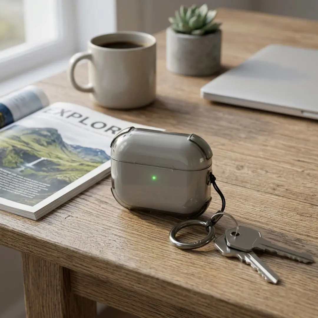 NUVEX Hoesje AirPods Pro 2 - Grijs transparant - met sleutelring